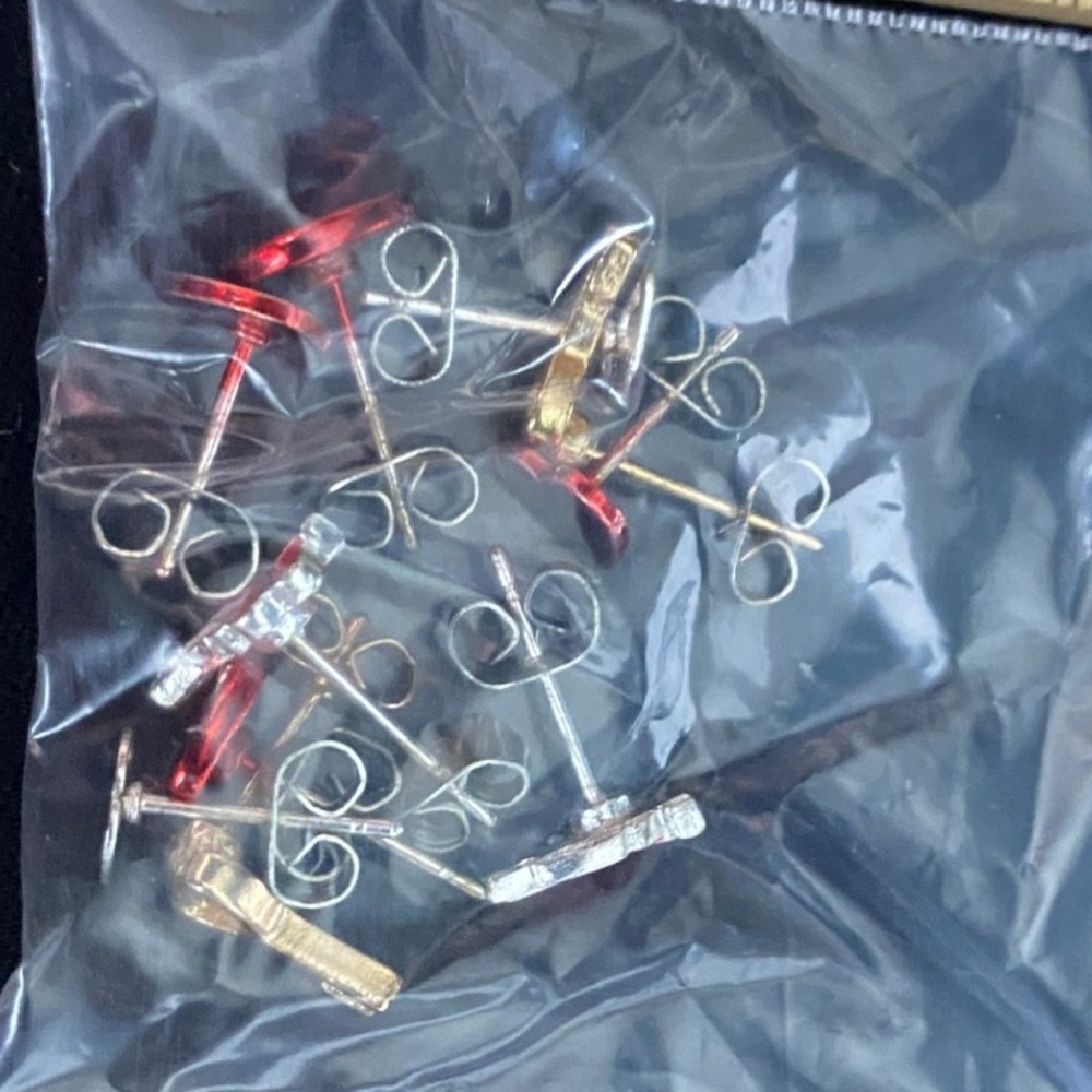 Assorted Small Stud Earrings Lot Red Gold Silver Toned Small Dangle Studs
